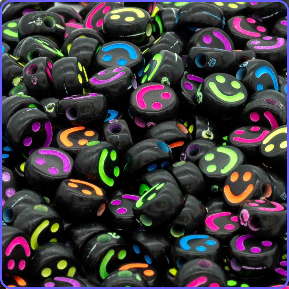 Black UV Round Smiley Face Beads - 150/Pack - Image 3