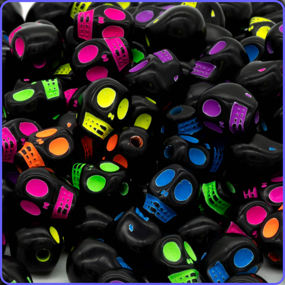 Black UV Skeleton Head Beads - 75/Pack - Image 3