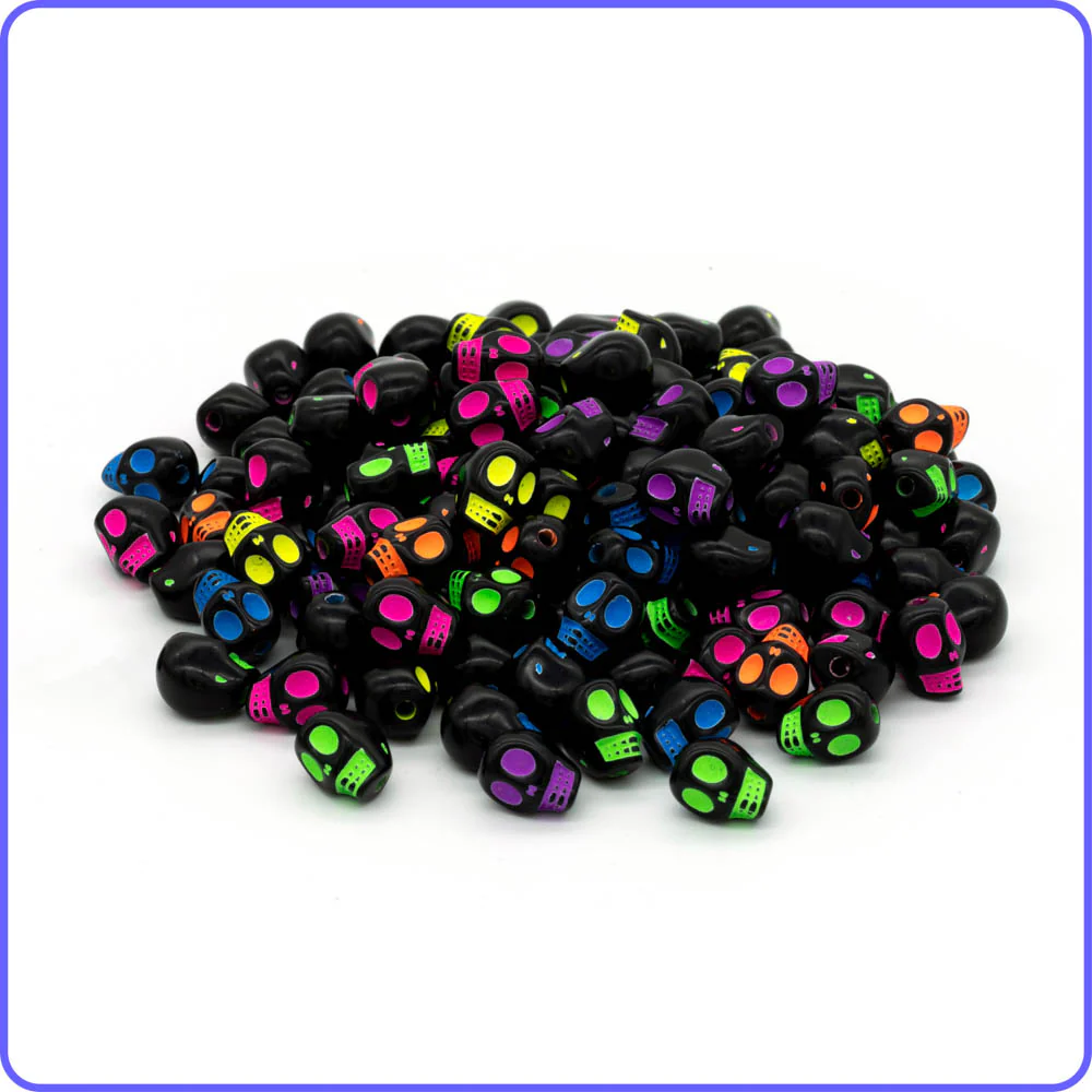 Black UV Skeleton Head Beads - 75/Pack - Image 4