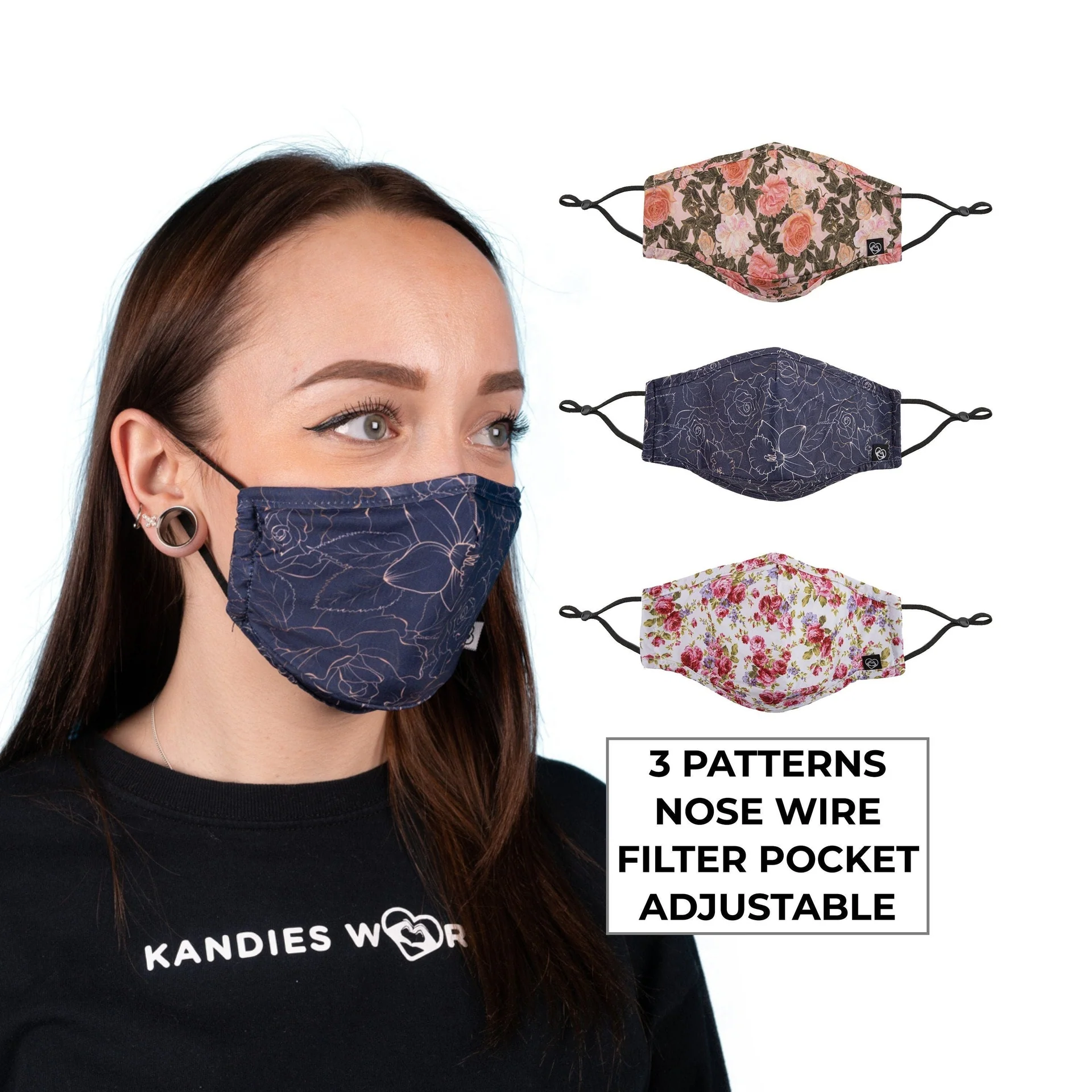 Cute Flower Face Masks - Filter Pocket, Nose Wire, Washable, Breathable and Adjustable Face Mask For Adults. Gift For Her - Image 3