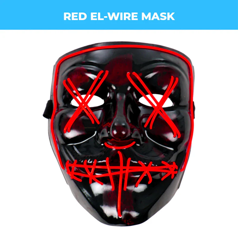 EL-Wire Purge (Hype) Party Mask - Black Finish Light-Up Mask - 5 Light Up Color Options - Image 3