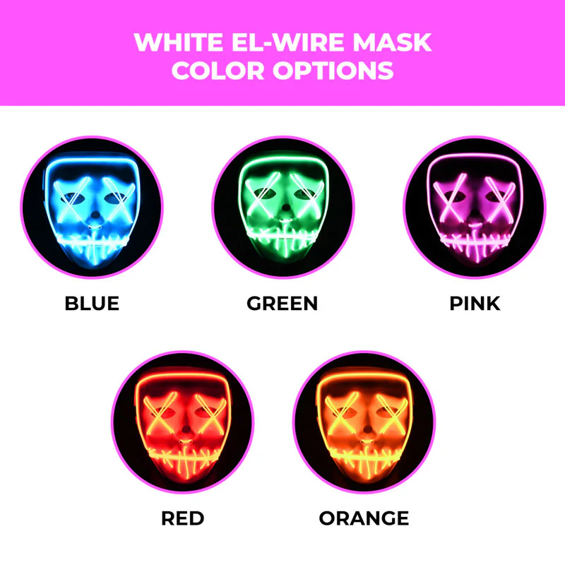 EL-Wire Purge (Hype) Party Mask - White Finish Light-Up Mask - 5 Light Up Color Options - Image 2