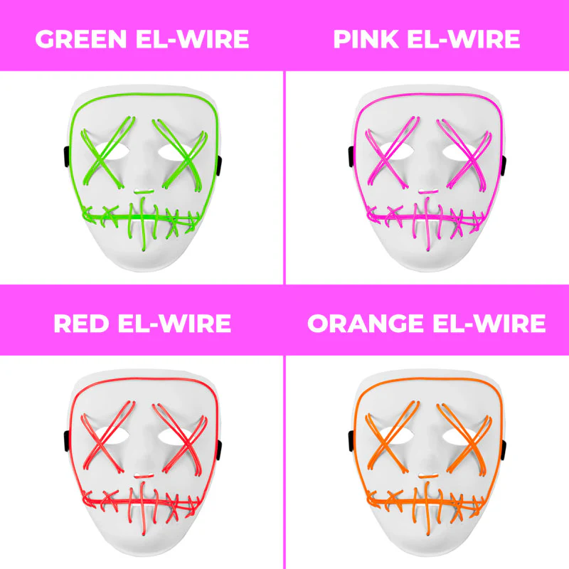EL-Wire Purge (Hype) Party Mask - White Finish Light-Up Mask - 5 Light Up Color Options - Image 4