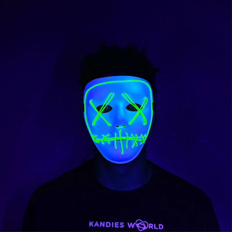 EL-Wire Purge (Hype) Party Mask - White Finish Light-Up Mask - 5 Light Up Color Options - Image 7