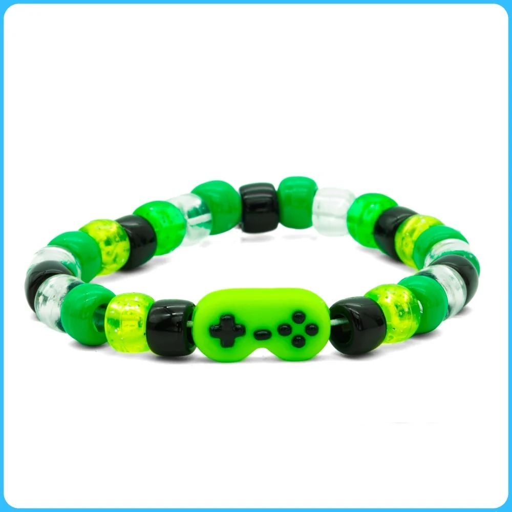 Green Retro Controller Kandi Ring & Bracelet - 2/Pack - Image 2