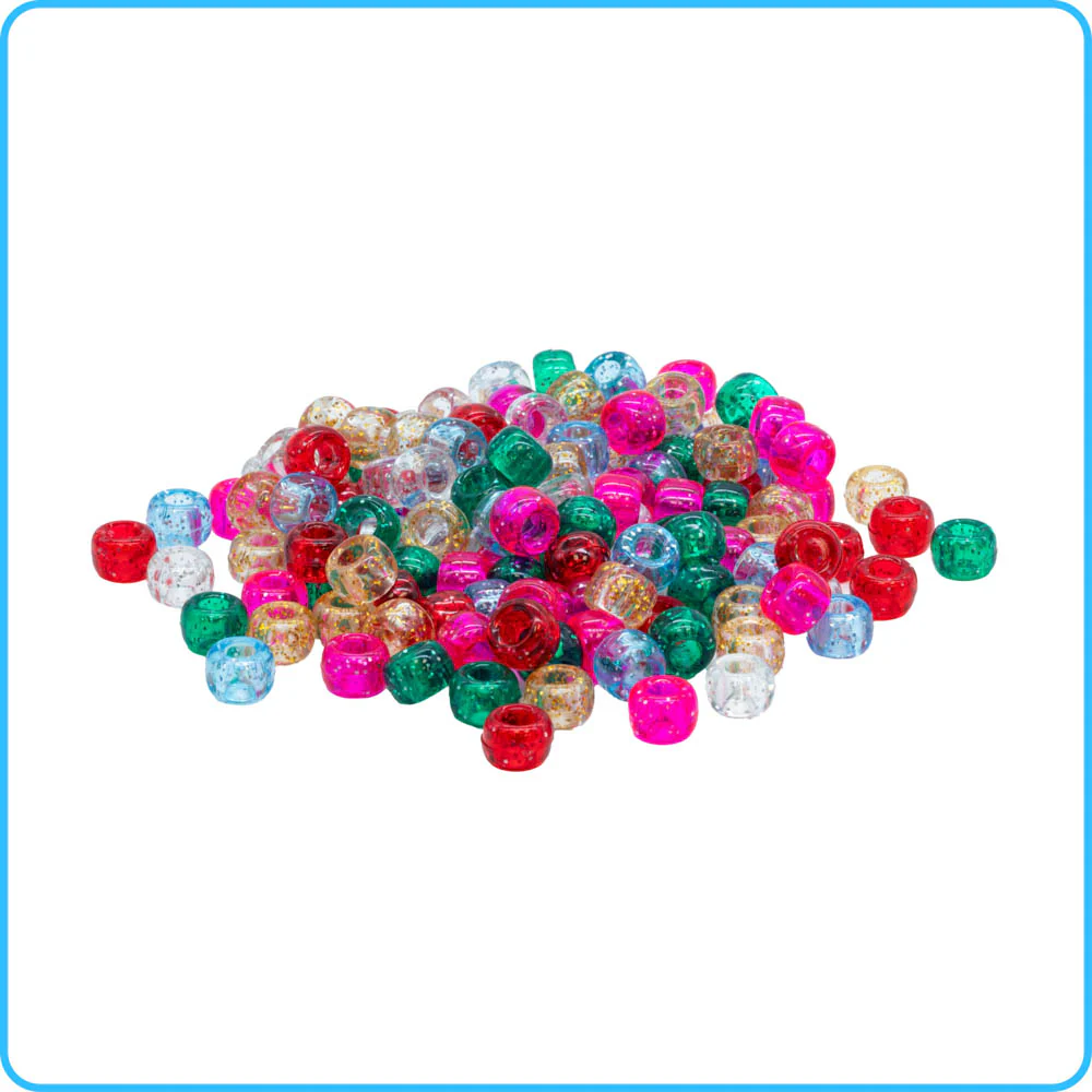 Multicolor Glitter Pony Beads - 9mm - 300/Pack - Image 2