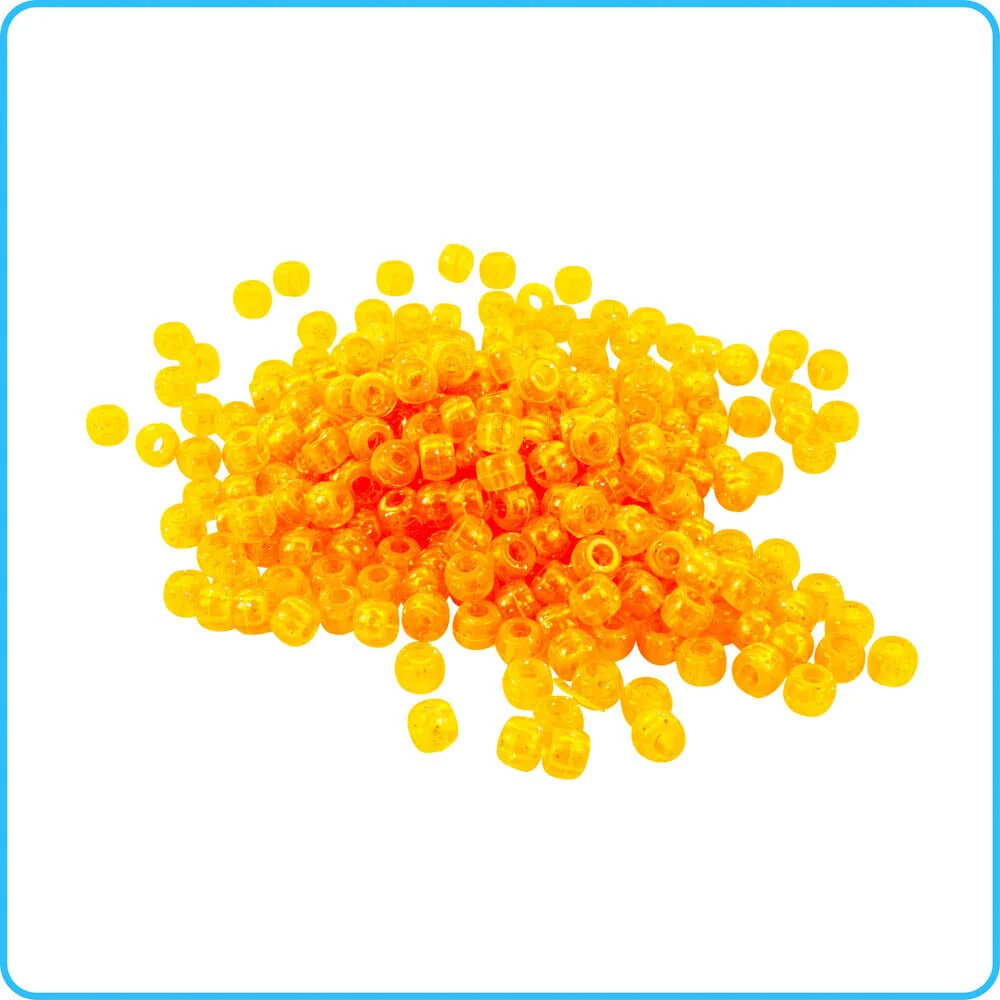 Orange Glitter Pony Beads - 9mm - 300/Pack - Image 2
