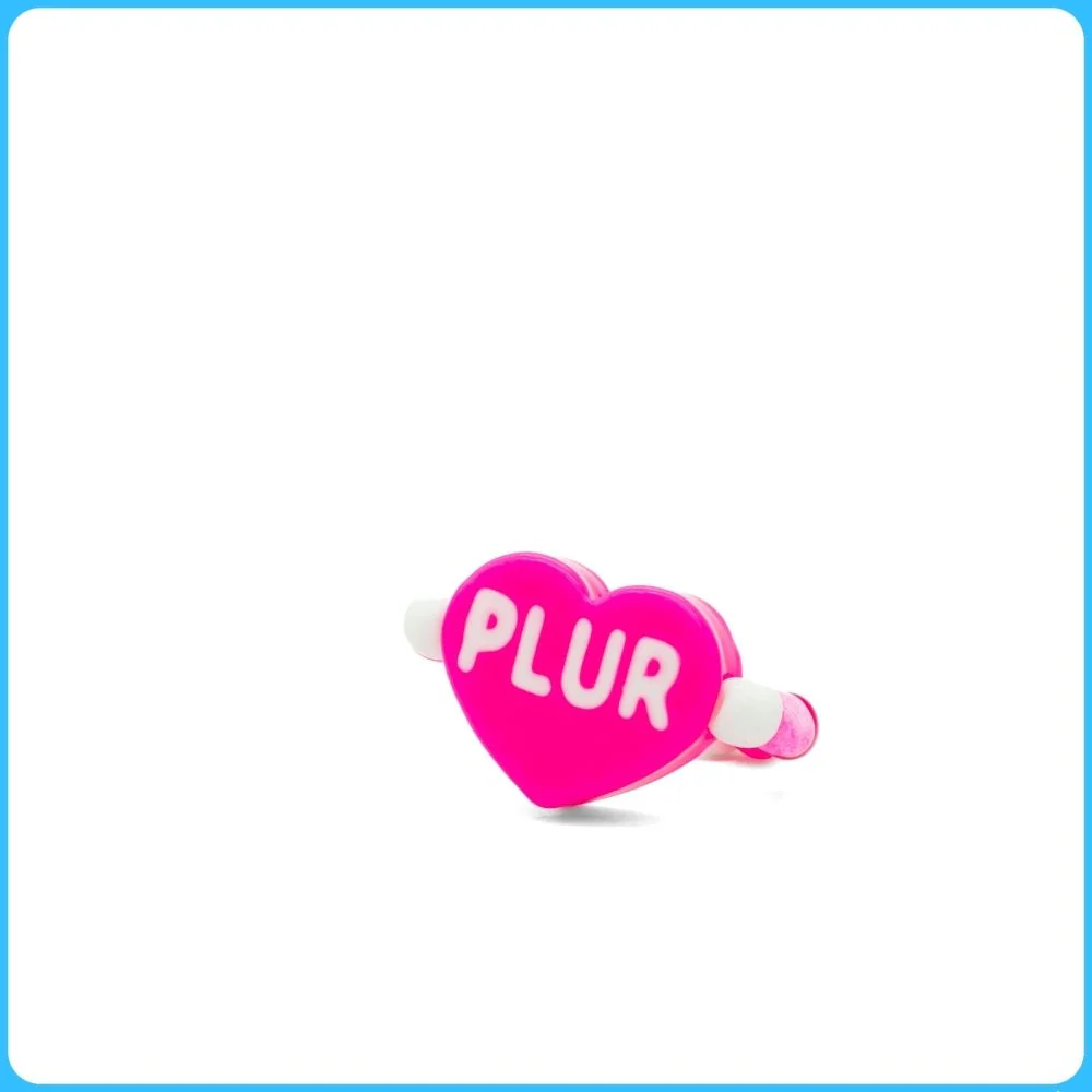 Pink PLUR Heart Kandi Ring & Bracelet - 2/Pack - Image 3