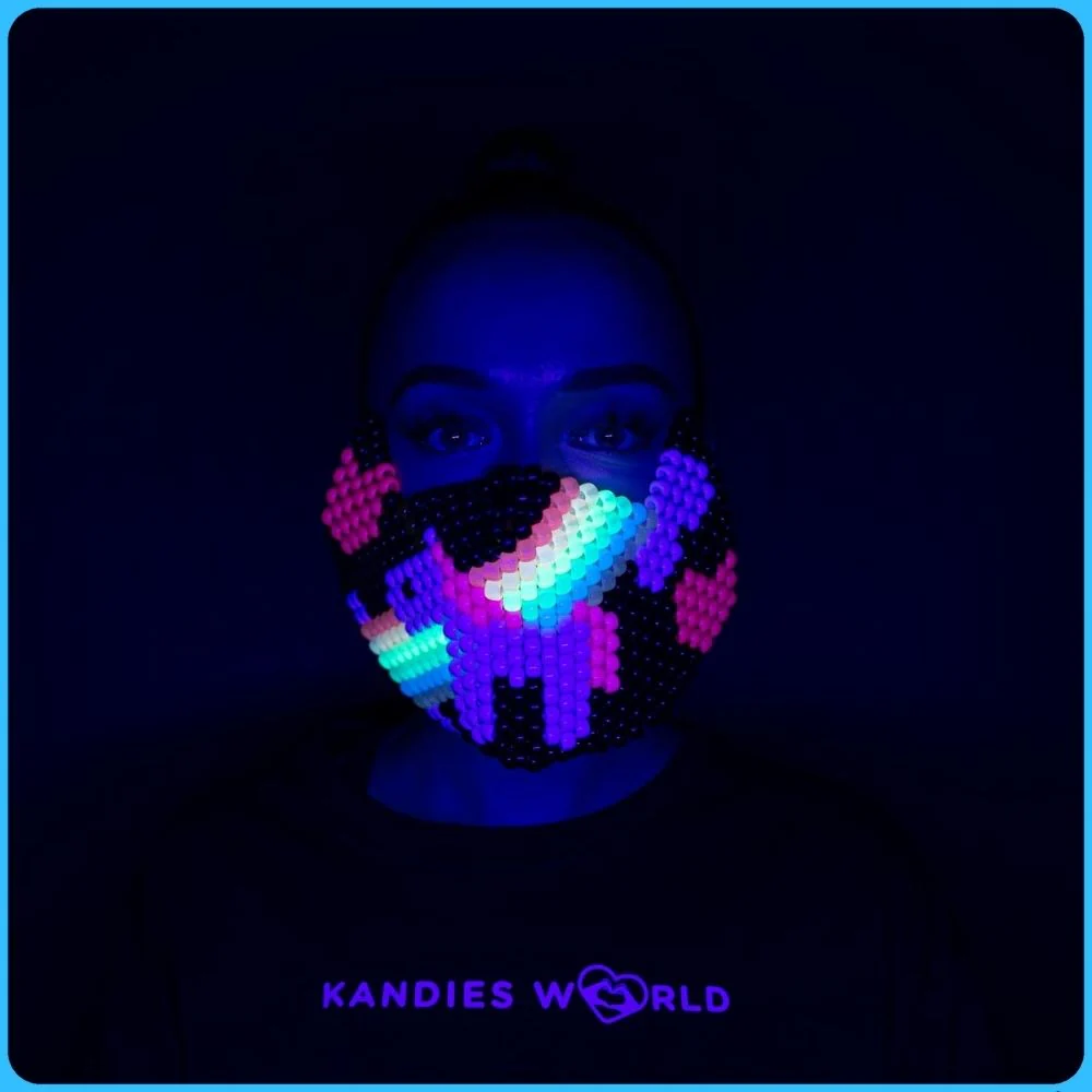 Glow-in-the-Dark Rainbow Unicorn Full Face Kandi Mask - Image 2