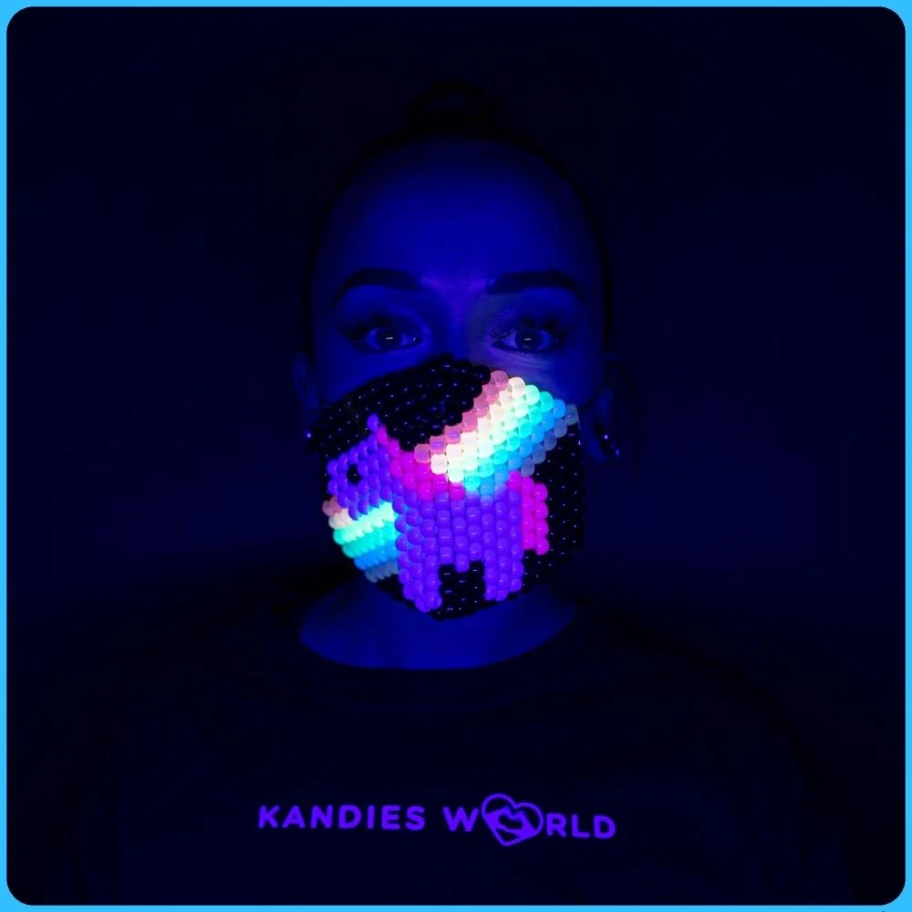 Rainbow Unicorn Glow-In-The-Dark Surgical Kandi Mask - Image 2